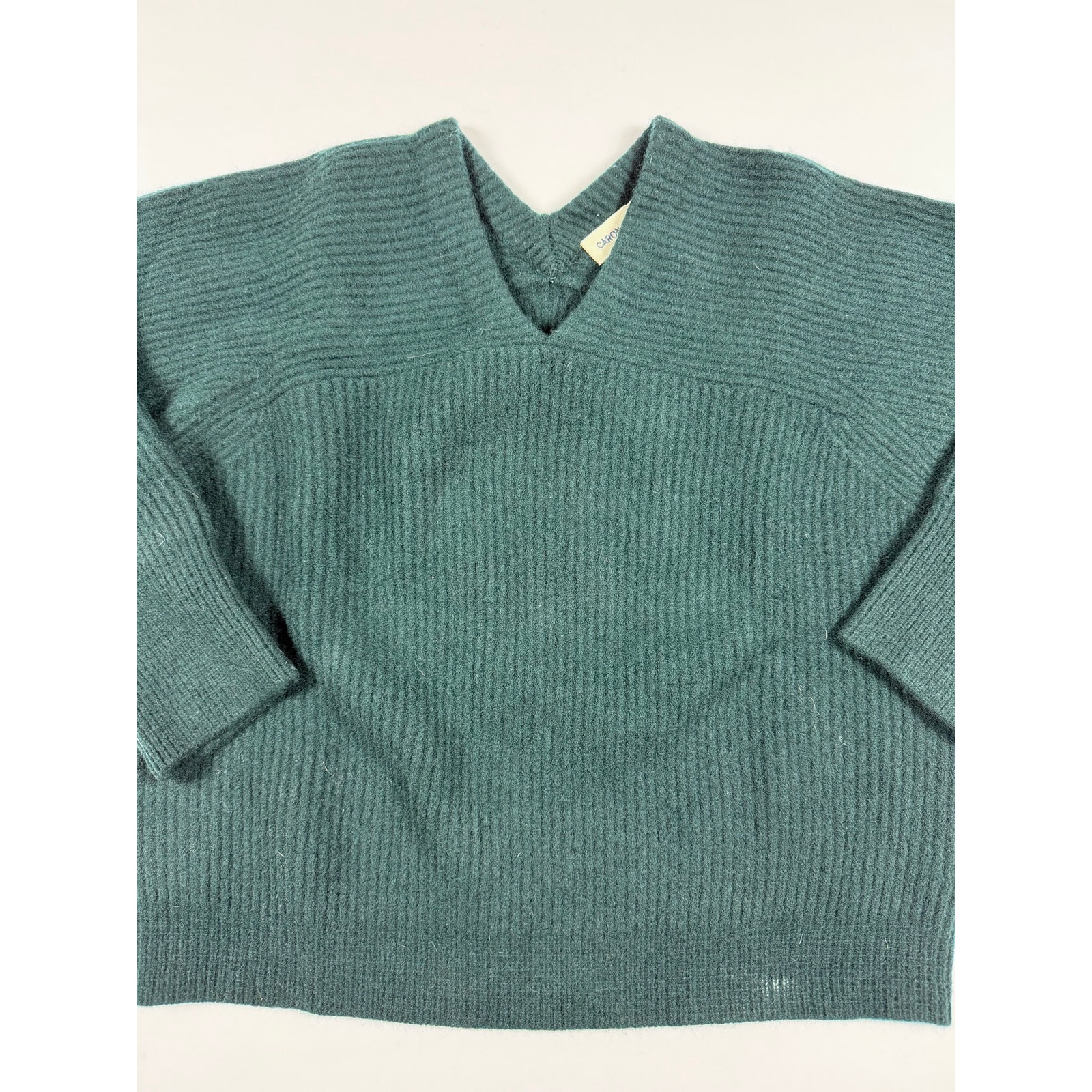 New Caron Callahan Wool V-Neck Sweater Dark Green Large — image 2 of 8